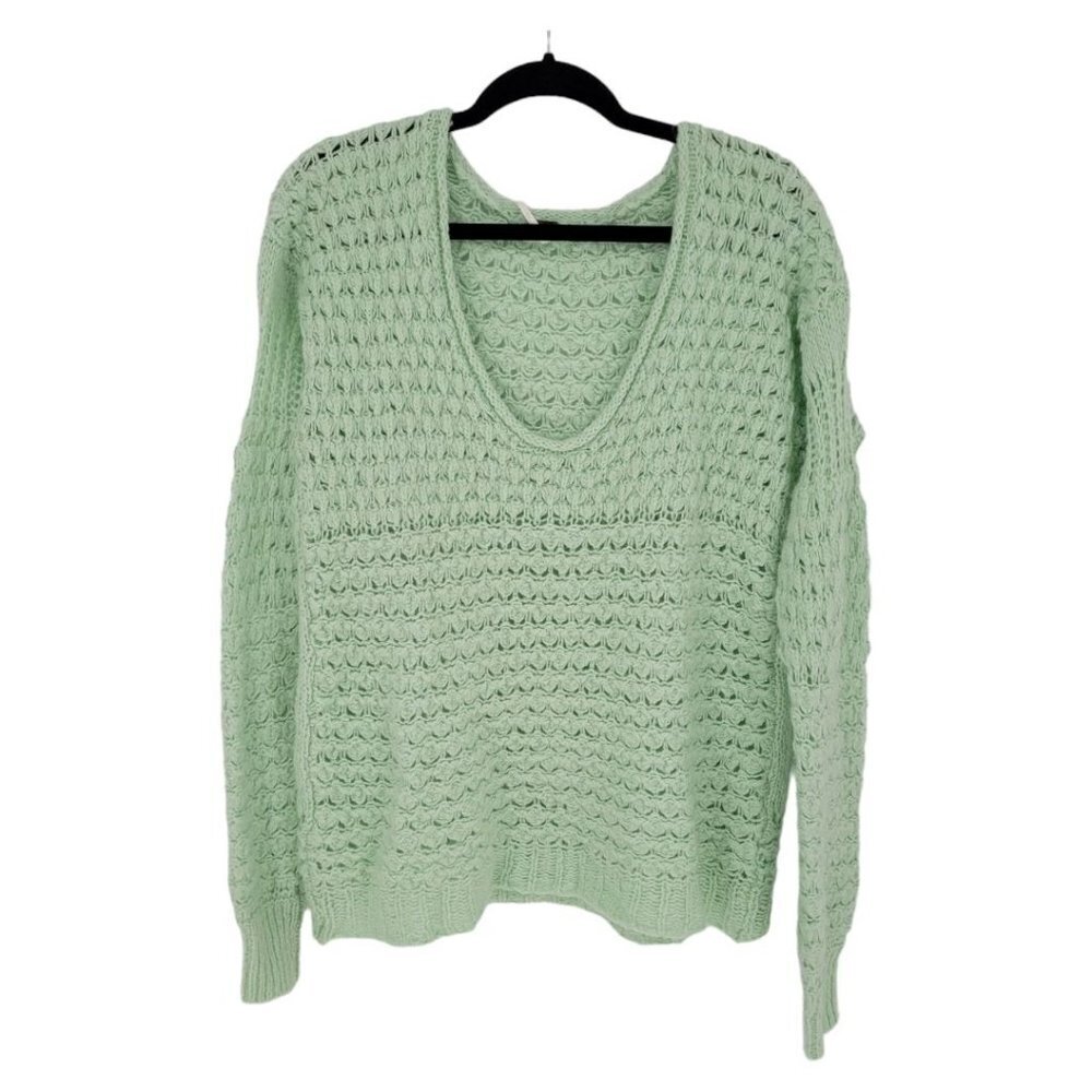Free People womens medium Crashing Waves pullover open knit sweater wool blend